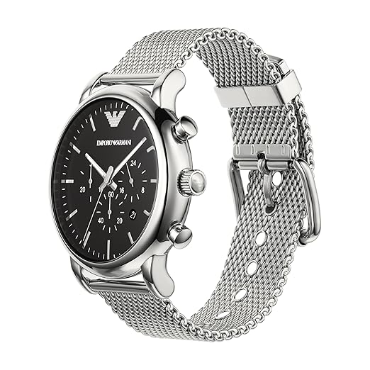 Emporio Armani AR1808, Stainless Steel Analog Black Dial Men Watch, Silver Band