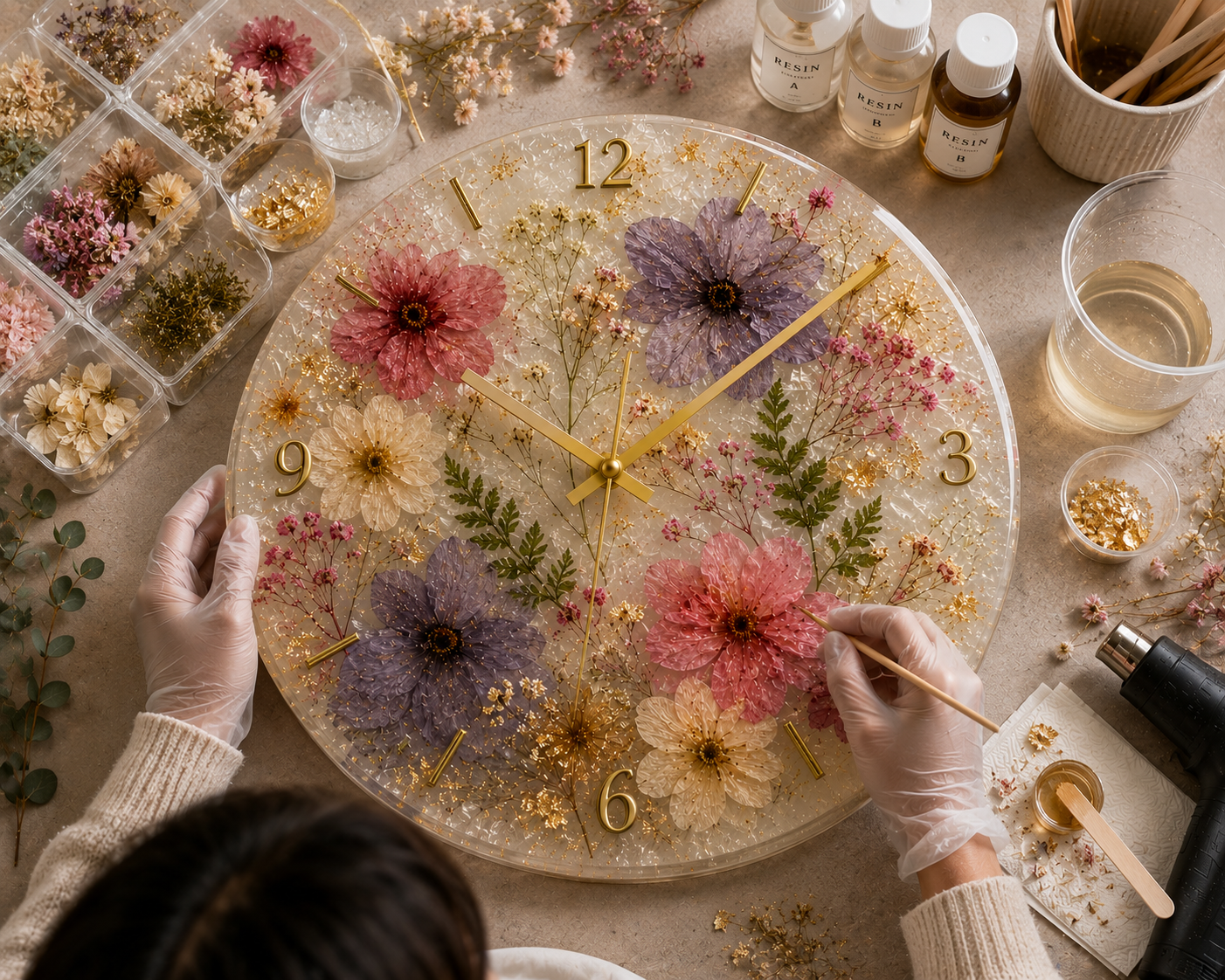 Pressed Flower Resin Art Wall Clock