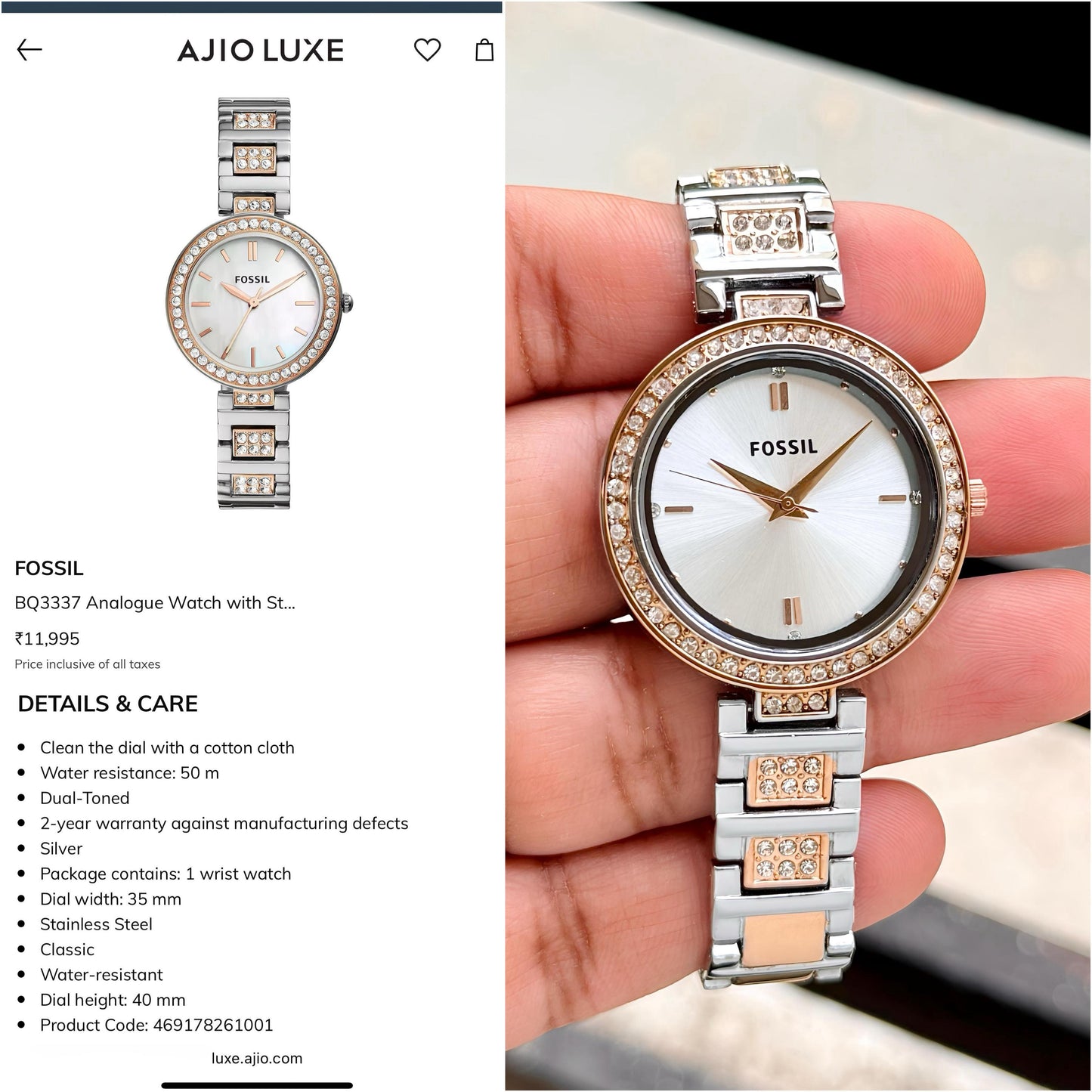 F0SSIL Karli BQ3337 – Women’s Rose Gold Crystal Watch