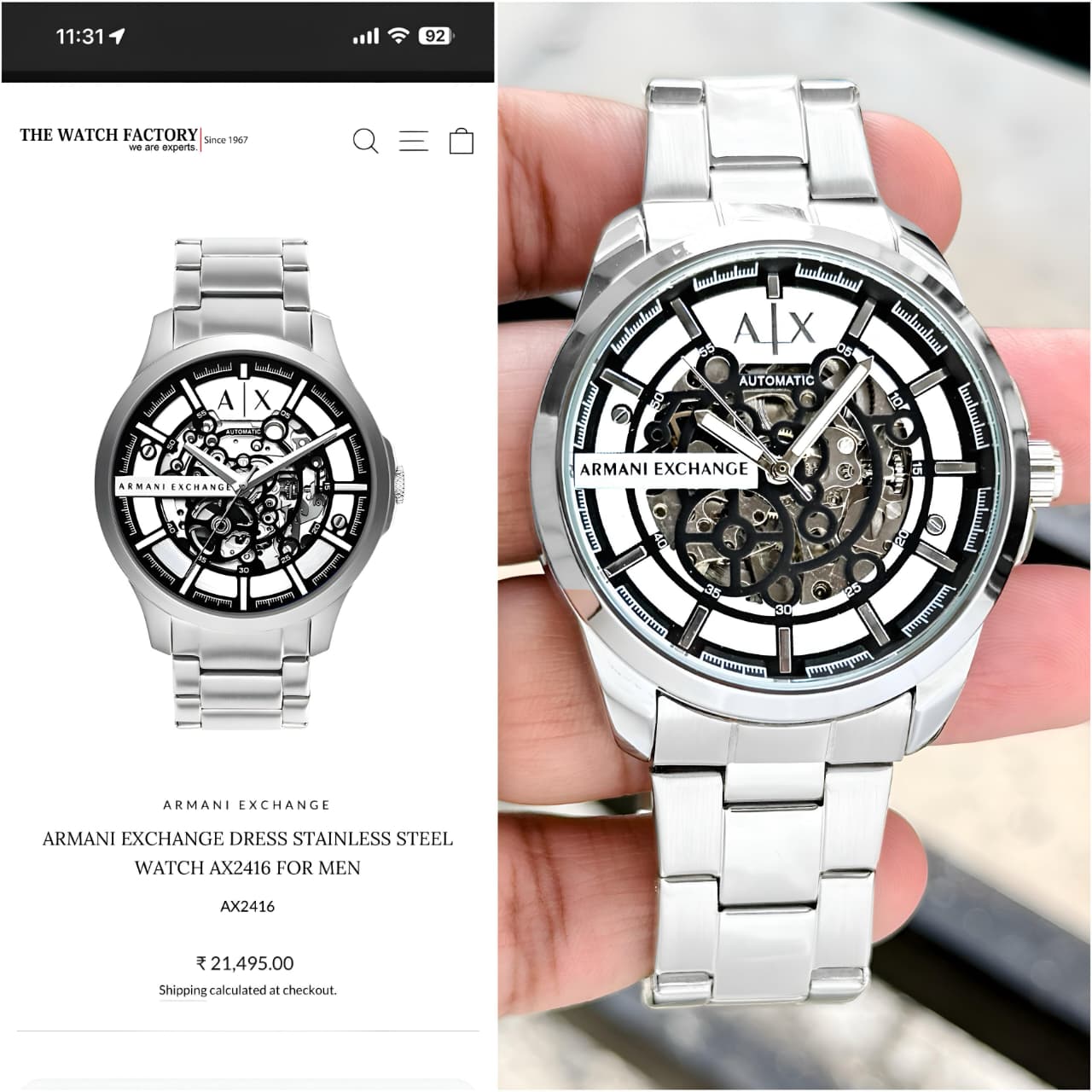 ARMANI €XCHANGE Automatic Dress Watch