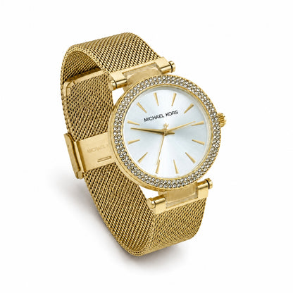 Michael Kors Crystal Bezel Mesh Gold Strap Women's Watch