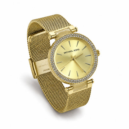 Michael Kors Crystal Bezel Mesh Gold Strap Women's Watch