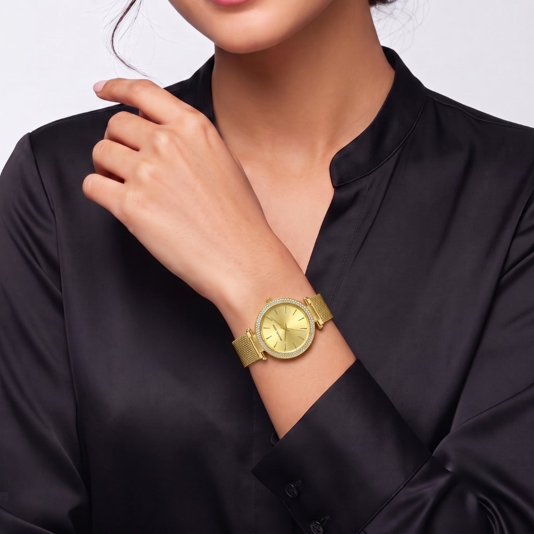 Michael Kors Crystal Bezel Mesh Gold Strap Women's Watch