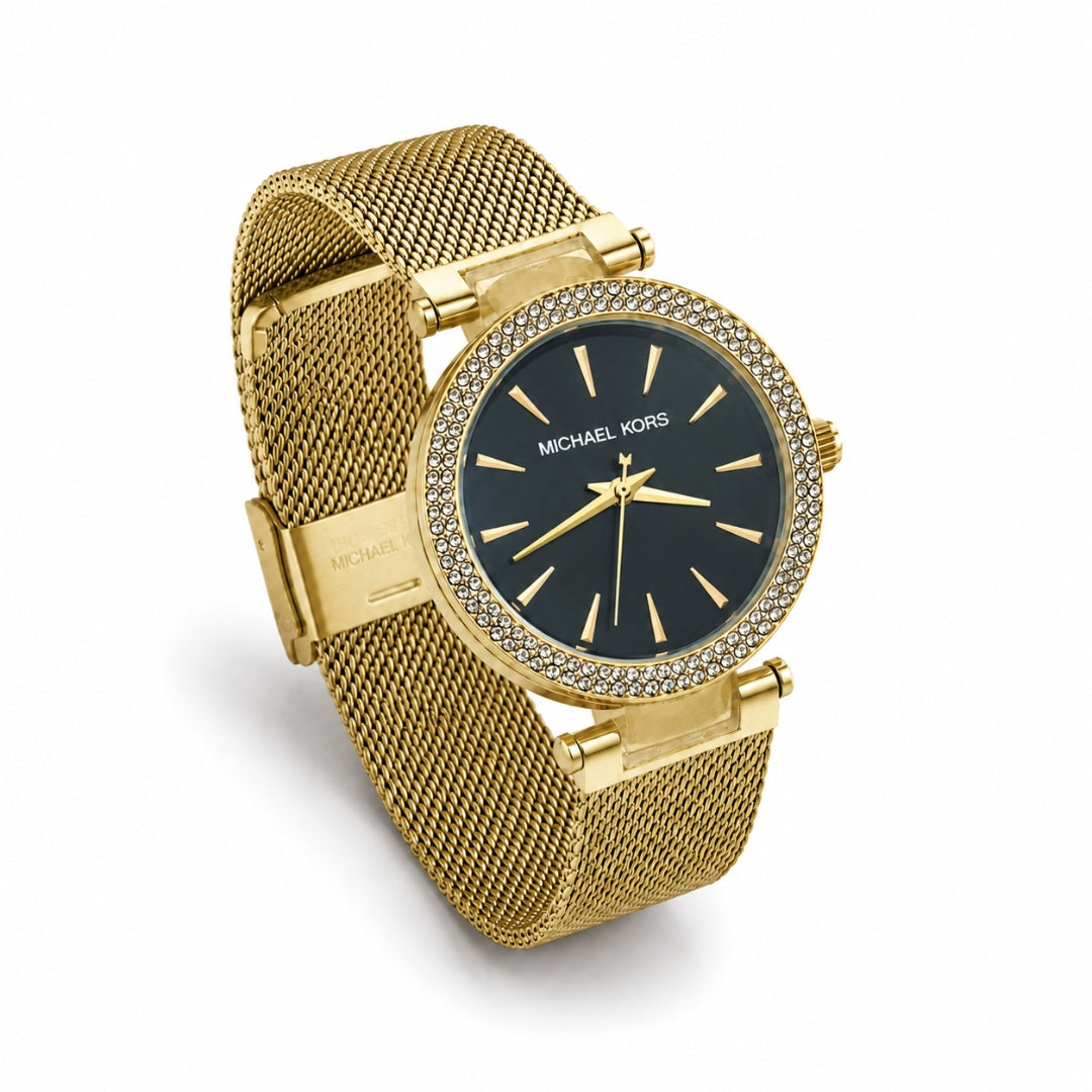Michael Kors Crystal Bezel Mesh Gold Strap Women's Watch