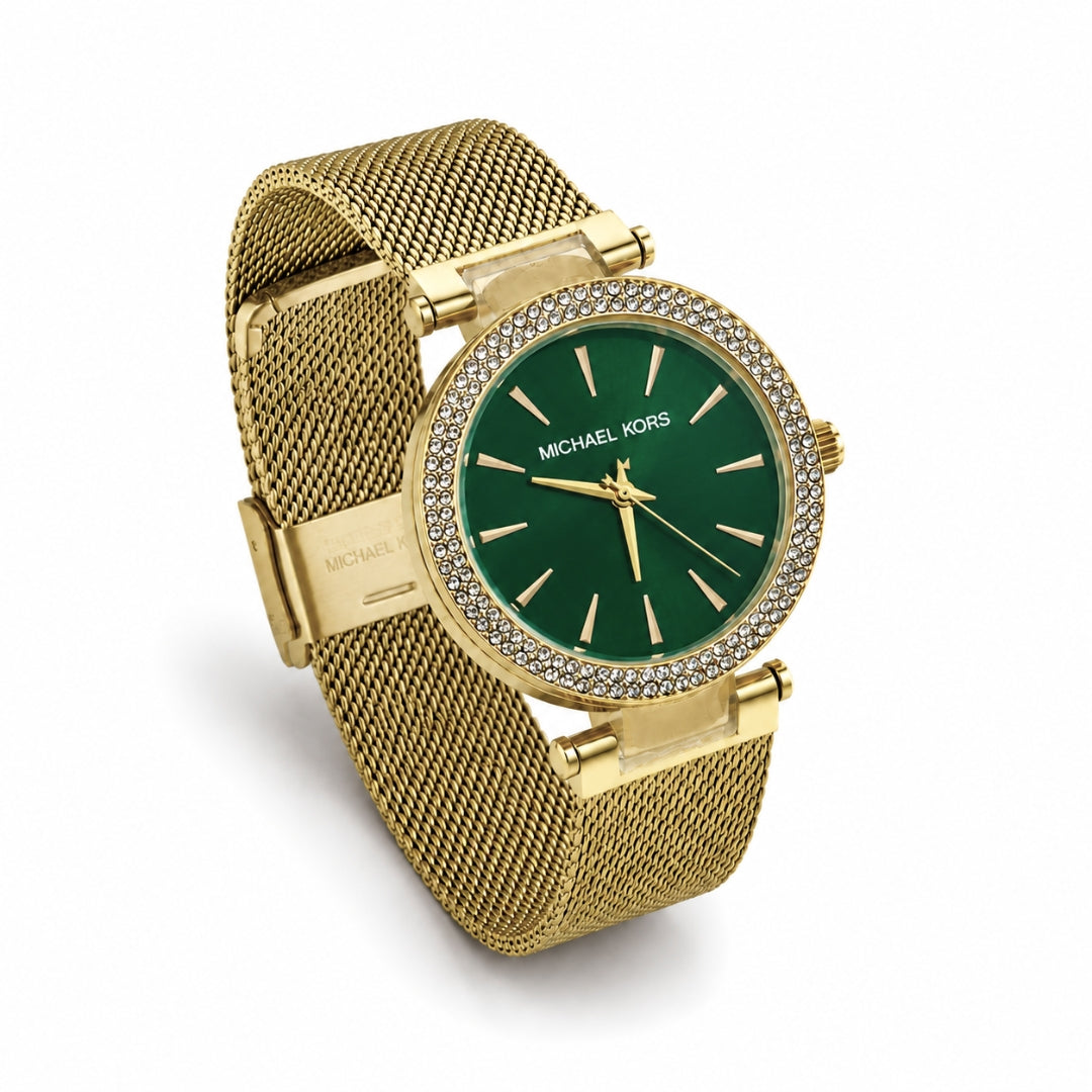 Michael Kors Crystal Bezel Mesh Gold Strap Women's Watch