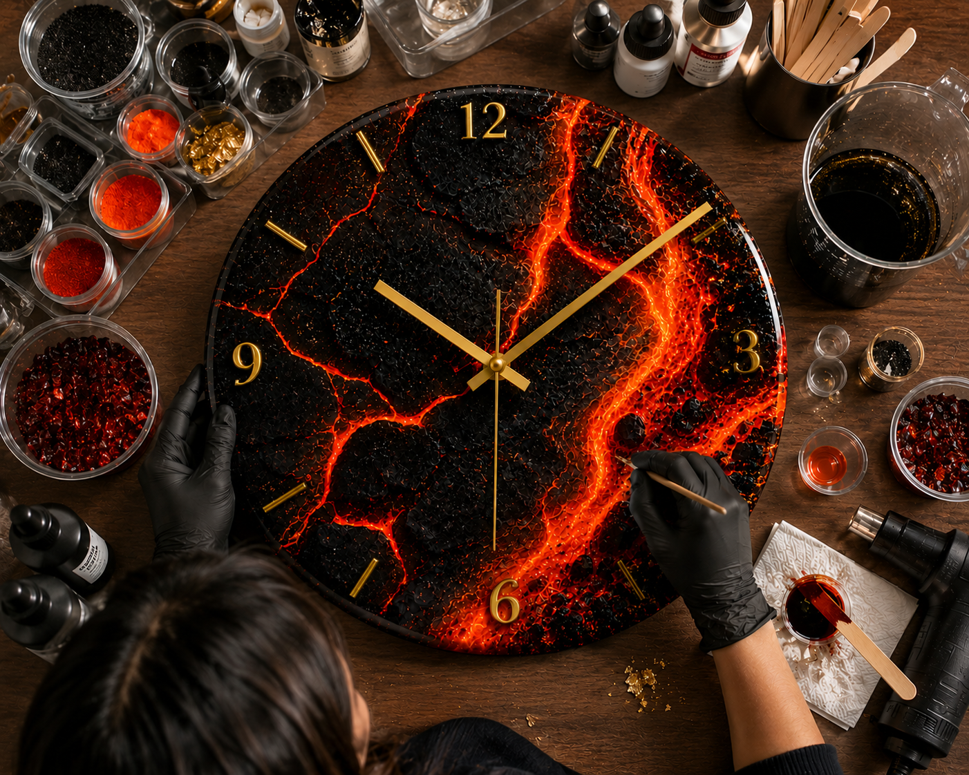 Volcanic Lava Resin Art Wall Clock