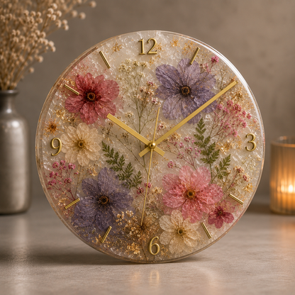 Pressed Flower Resin Art Wall Clock