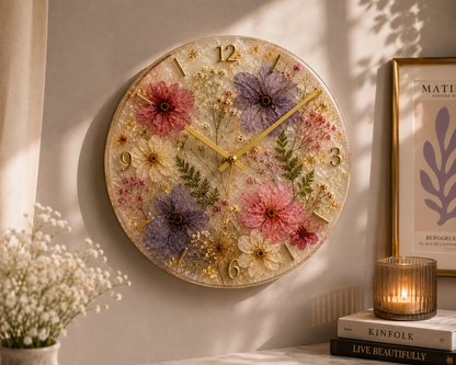 Pressed Flower Resin Art Wall Clock