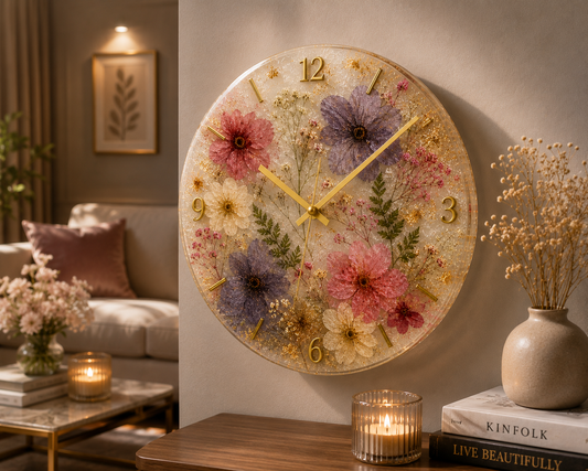 Pressed Flower Resin Art Wall Clock