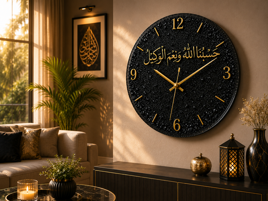 Black Islamic Calligraphy Resin Art Wall Clock