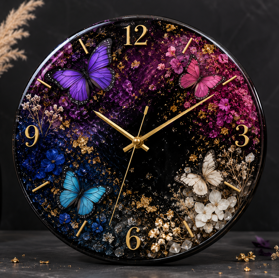 Butterfly Garden Resin Art Wall Clock