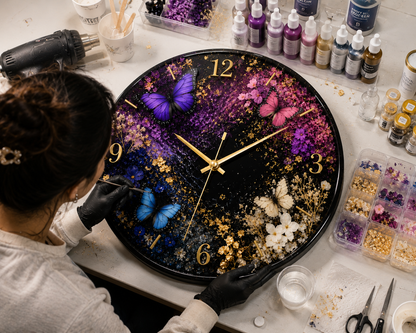 Butterfly Garden Resin Art Wall Clock
