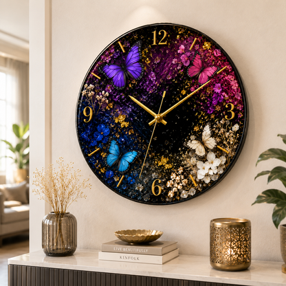 Butterfly Garden Resin Art Wall Clock