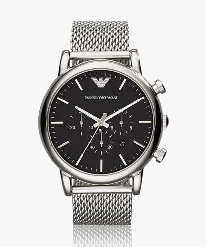 Emporio Armani AR1808, Stainless Steel Analog Black Dial Men Watch, Silver Band