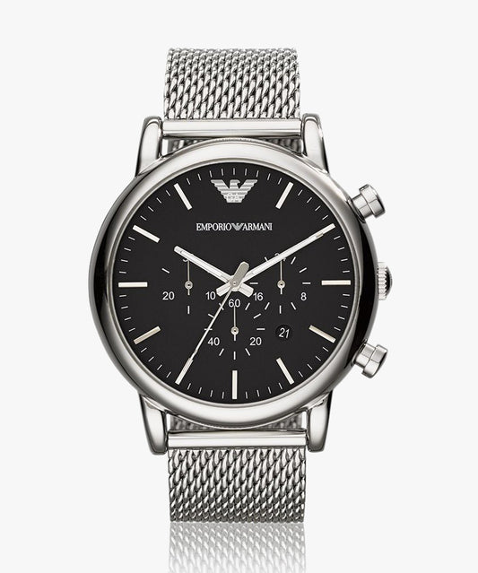 Emporio Armani AR1808, Stainless Steel Analog Black Dial Men Watch, Silver Band