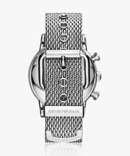Emporio Armani AR1808, Stainless Steel Analog Black Dial Men Watch, Silver Band