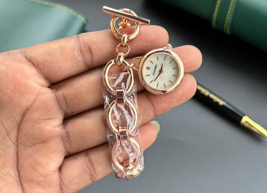 CHANEL Women's Rose Gold Chain-Link Bracelet Watch With Light Pearl White Dial