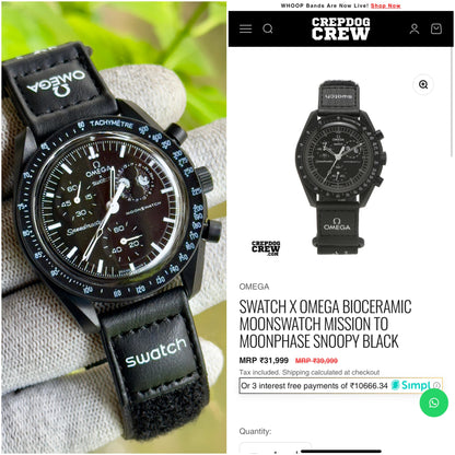 Omega X Swatch Speedmaster: Mission to the Moon Full Black Mens Watch