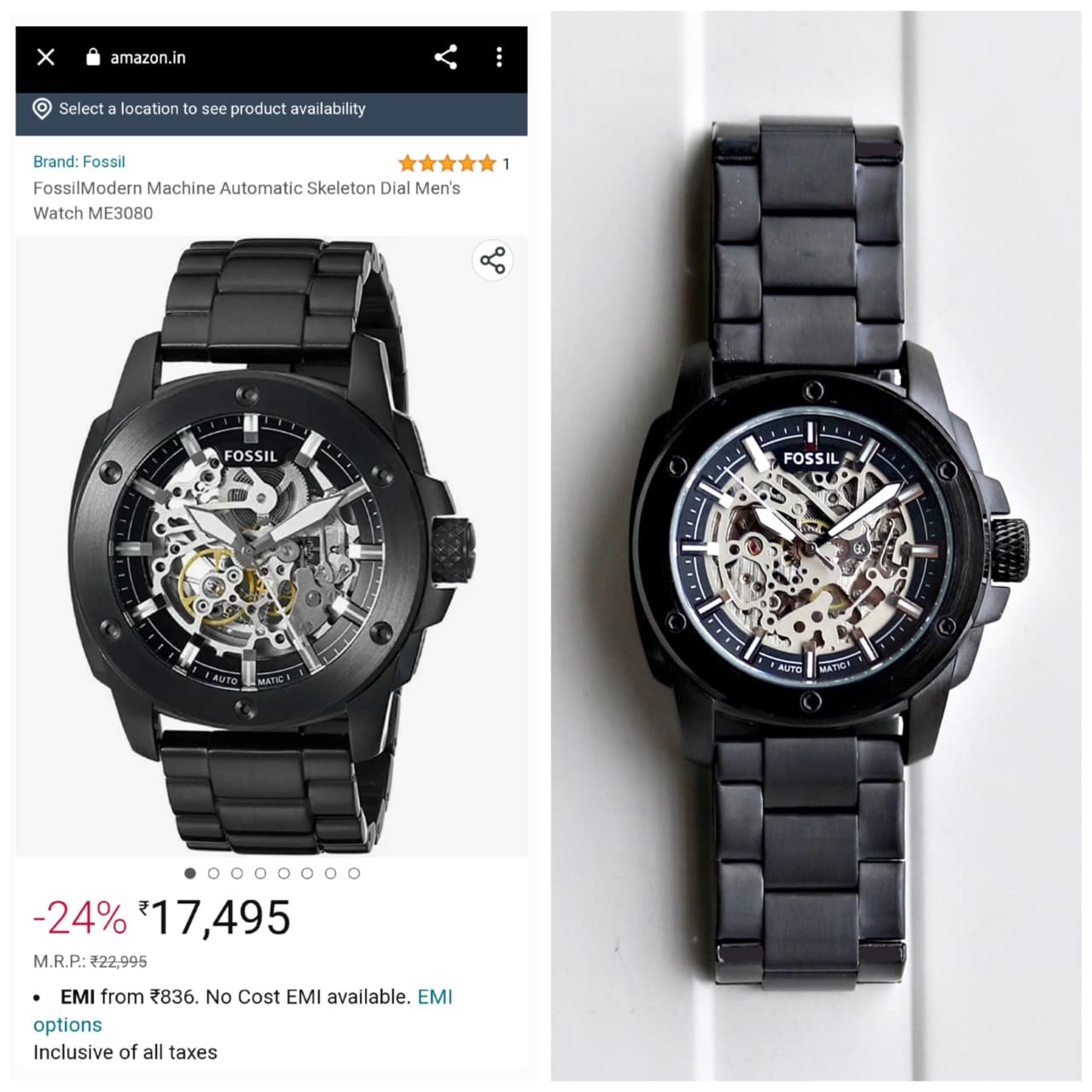 Fossil Modern Machine Automatic Skeleton Dial Men's Watch ME3080