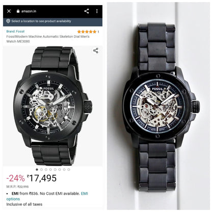Fossil Modern Machine Automatic Skeleton Dial Men's Watch ME3080