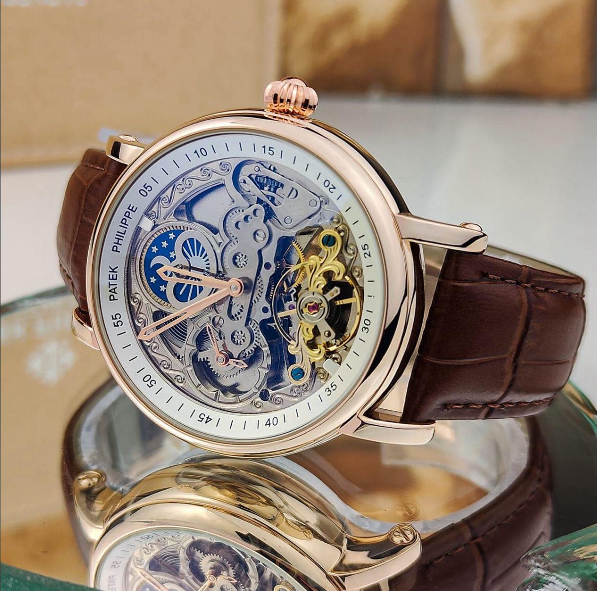 Patek Philippe Open-Back Rose Gold With Brown Strap