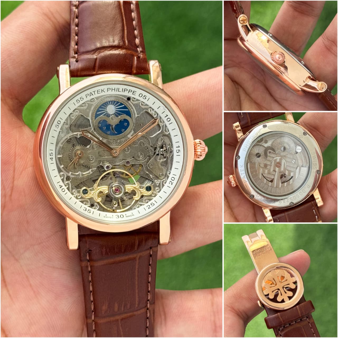 Patek Philippe Open-Back Rose Gold With Brown Strap