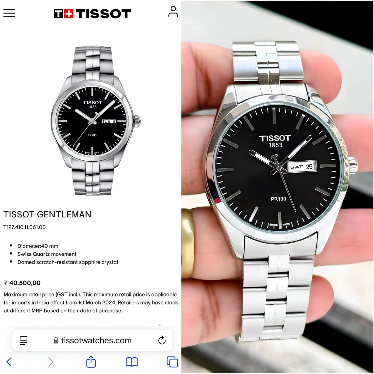 Tissot PR100 Day & Date Men's Watch
