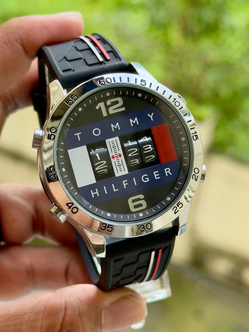 Tommy Hilfiger Men’s Watch with Rotating Number Dial & Rubber Strap