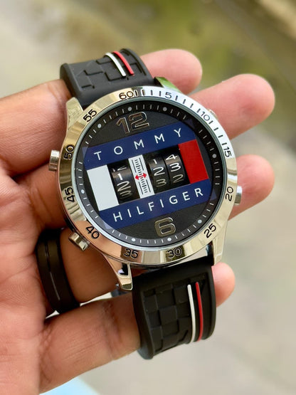 Tommy Hilfiger Men’s Watch with Rotating Number Dial & Rubber Strap