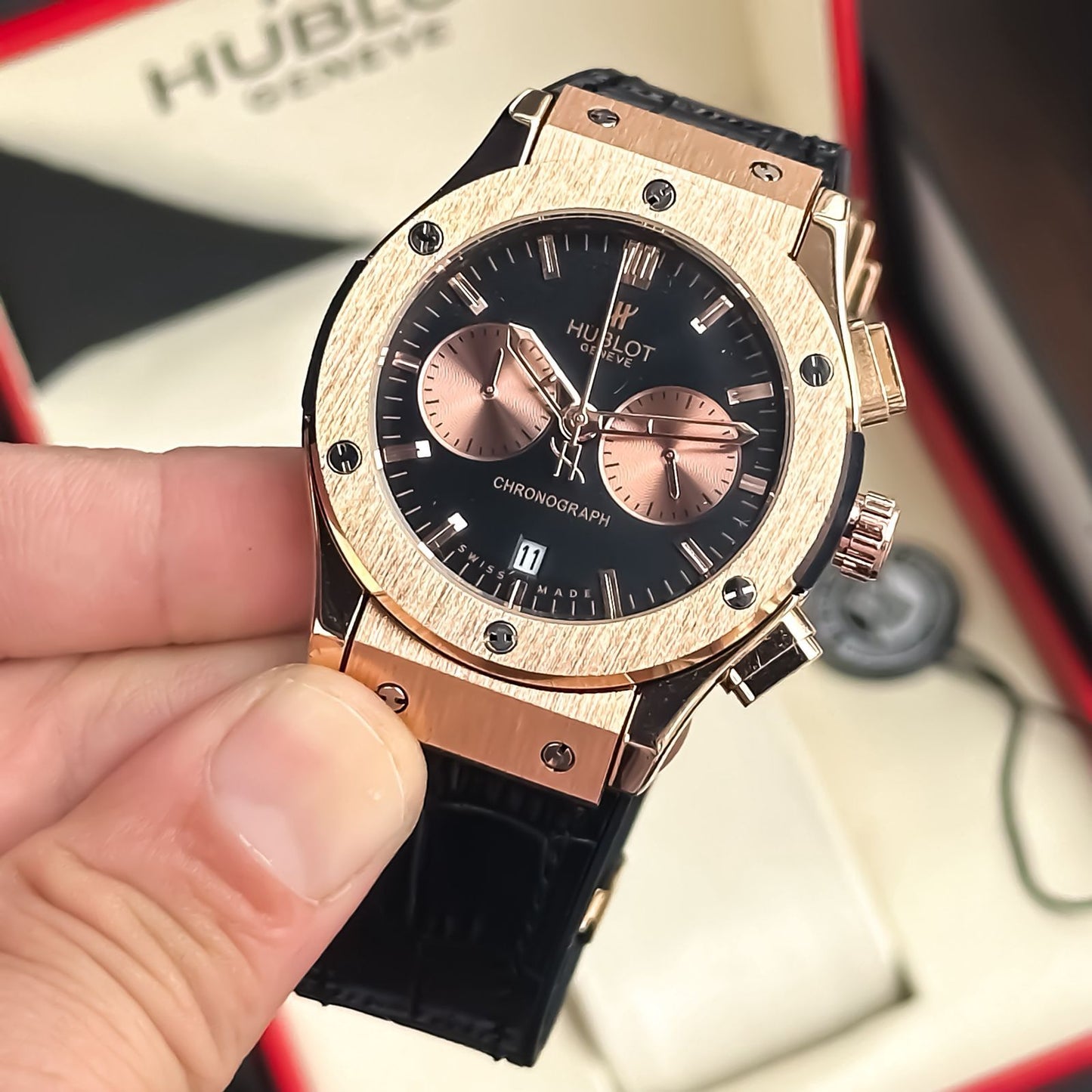 Hublot Big Bang Rose Gold – Premium Leather Strap Chronograph Watch