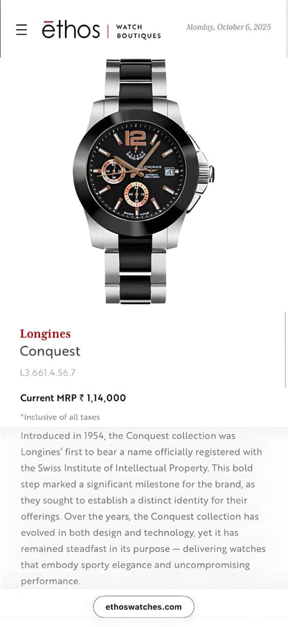 L0NGINES Conquest Chrono Ceramica