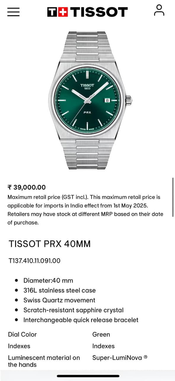Tissot PRX Swiss Quartz Green Dial