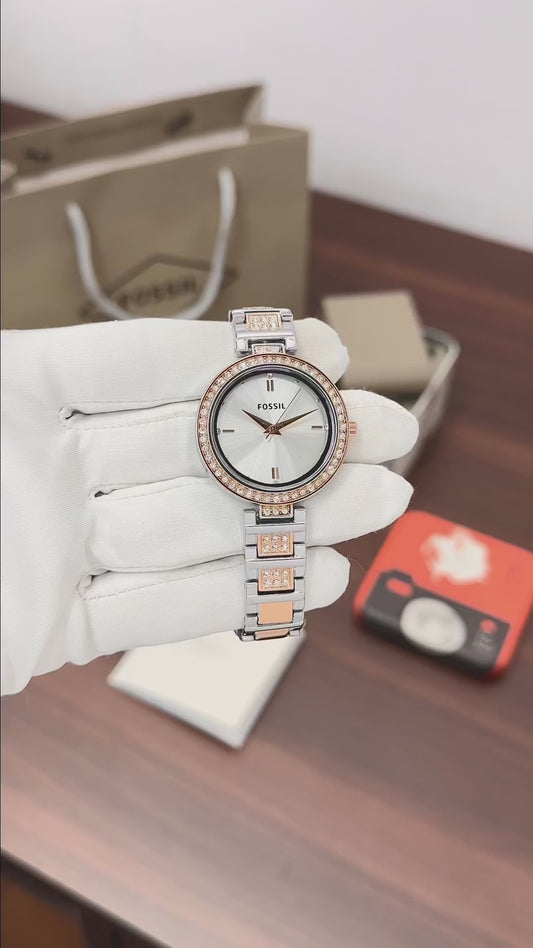 Fossil Karli BQ3337 – Women’s Rose Gold Crystal Watch